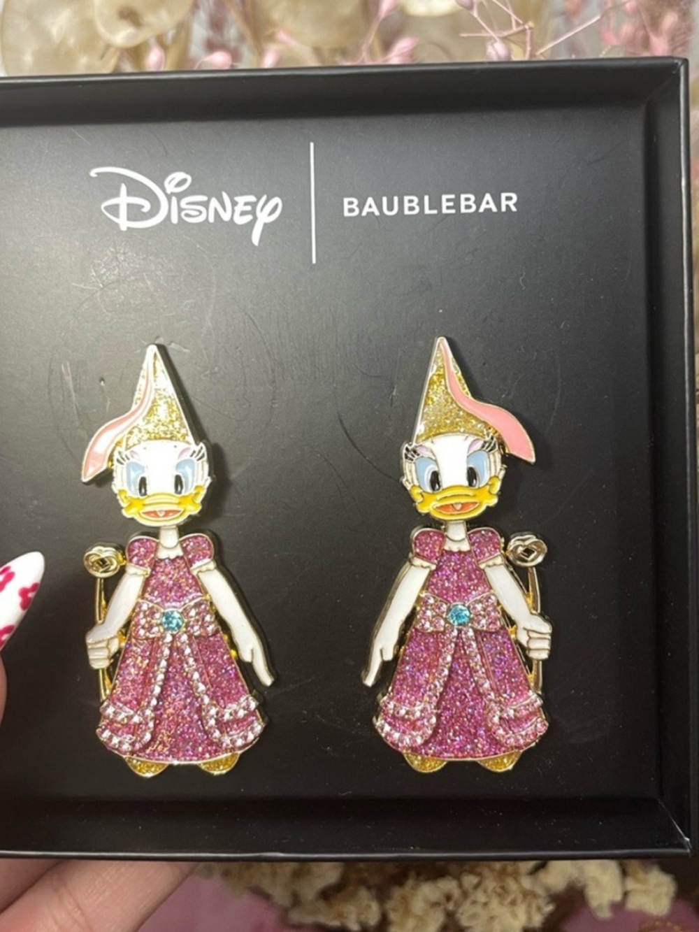 NEW IN BOX Disney BaubleBar Daisy Duck Sparkling Princess Earrings